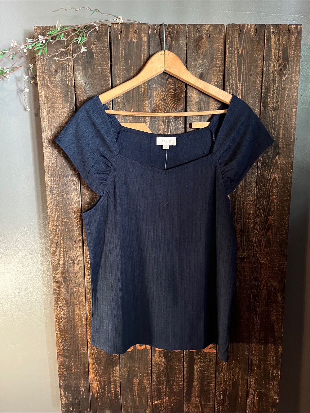 LOFT Navy Square Neck Cap-Sleeve Top